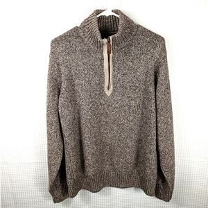 Tommy Hilfiger Sweater Large Brown Marled 1/4 Zip Made in Hong Kong Cotton Knit